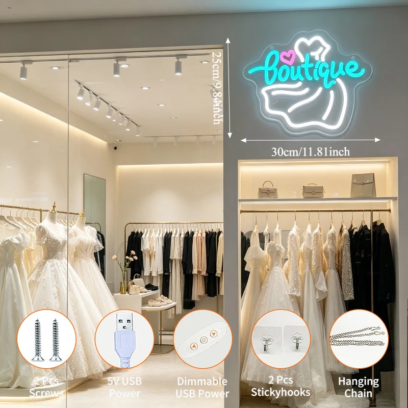 Boutique Neon Sign USB Dimmable LED Neon Light Sign for Clothing Store Wall Light Beauty Shop Window Display Girls Room Decor