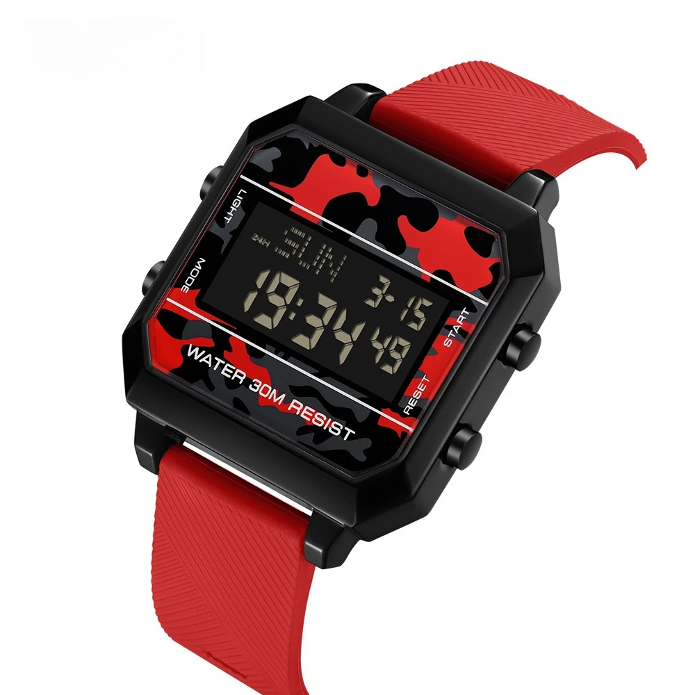 

Модные спортивные часы для активного отдыха, многофункциональные водонепроницаемые электронные часы с квадратным дисплеем и будильником, мужские часы