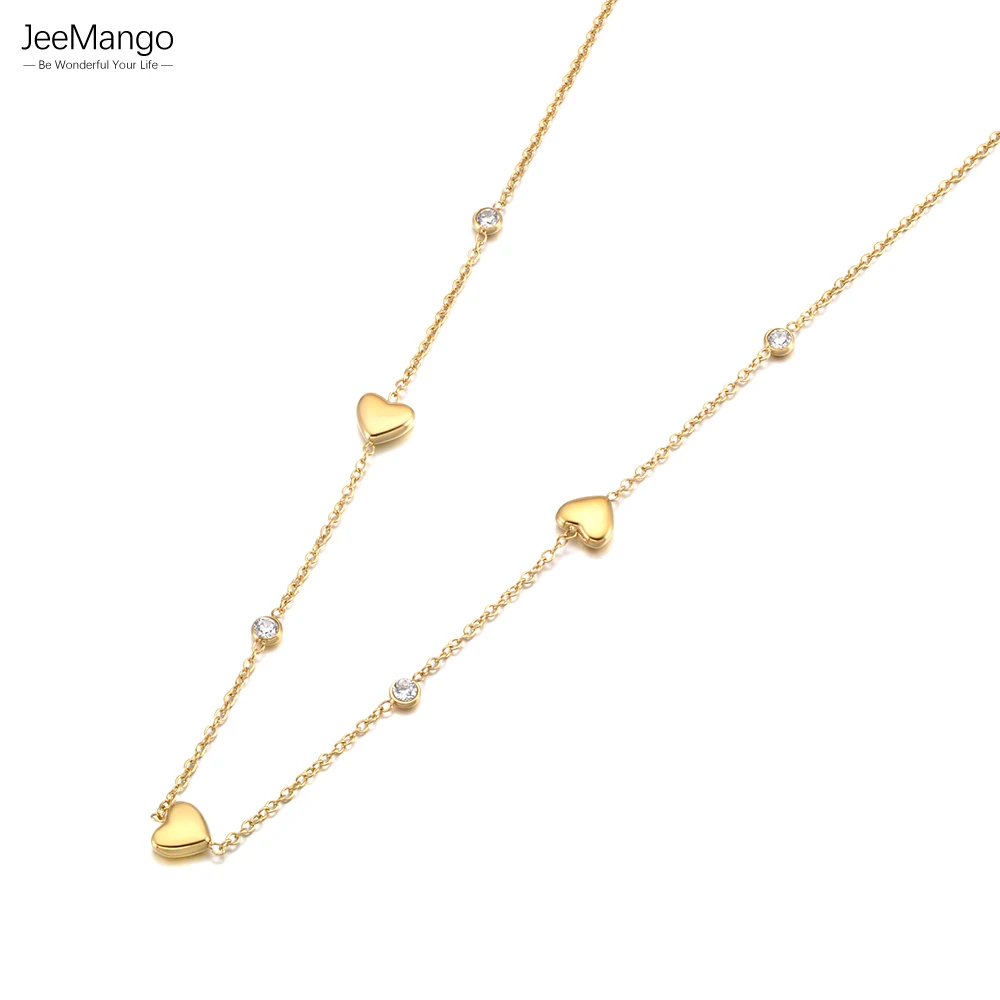 JeeMango 316L Edelstahl-Halskette mit süßem Liebesherz für Frauen, zarte Zirkon-Halskette, Hochzeitsschmuck, N26022