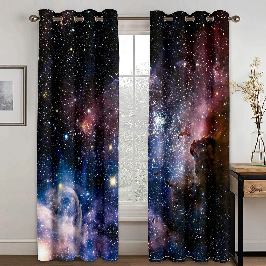 3D Print Cartoon Space Galaxy Star Pattern Thin Semi-Shading Window Curtain for Kid Childern Boy Bedroom Living Room Home Hook