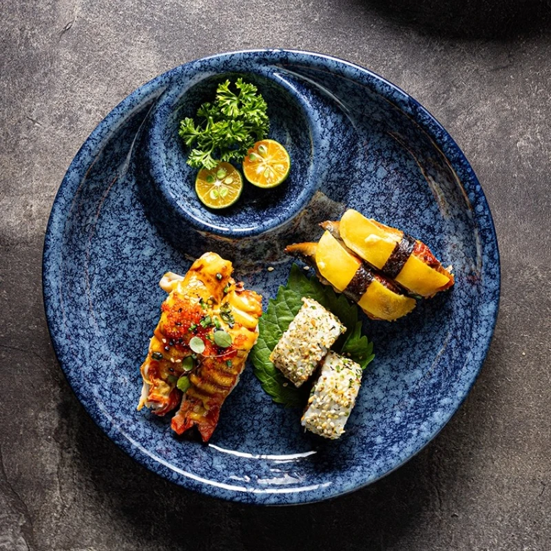 

Japanese style dumplings plate with plates Steamed dumplings plate with vinegar plate Ceramic chips Tableware