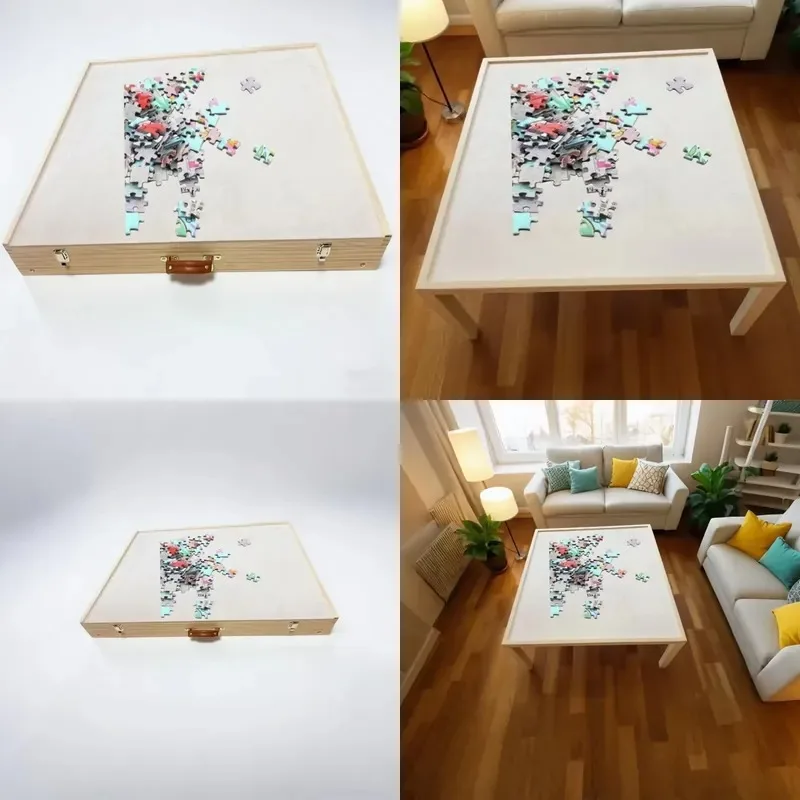 Customizable Folding Wooden Puzzle Table with 6 Drawers and Lid for Adult Storage Sorting Boards