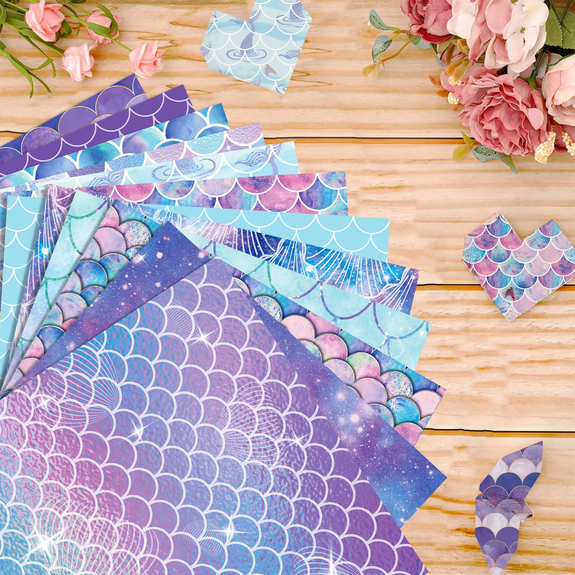 Cartoon Purple Mermaid Scale Pattern Washi Tape and Scrapbook Paper Scrapbooking Pad Background Card Making DIY Craft Decoration