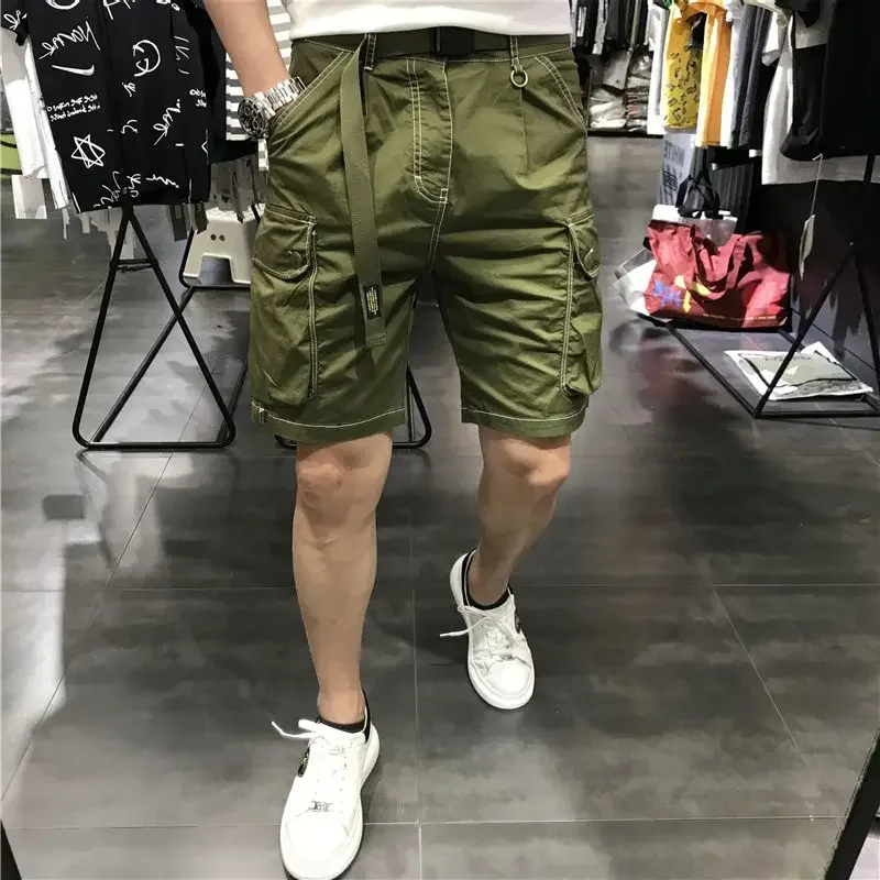 Short Pants for Men Elastic Waist with Pockets Green Mens Cargo Shorts Y2k Comfortable Elegant Clothes New in Harajuku Loose