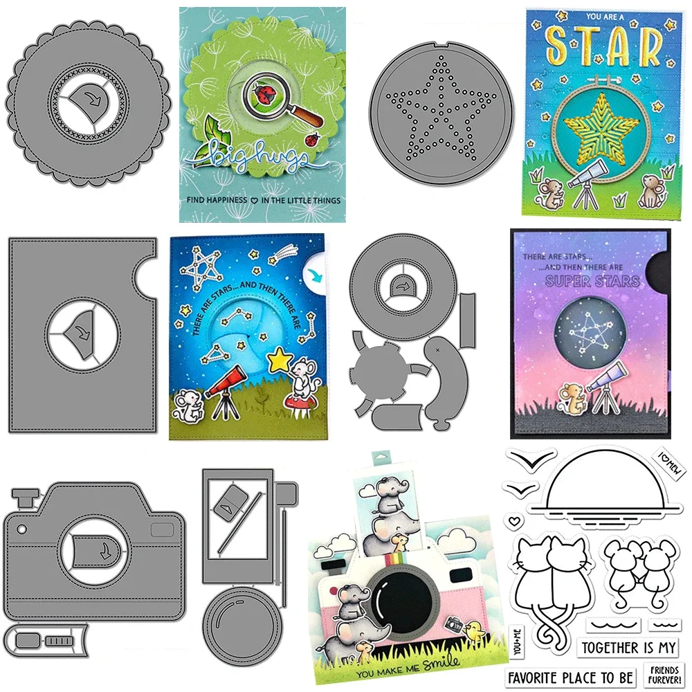 Magic Iris Camera Pull Tab Bundles Clear Stamps or Metal Cutting Dies For DIY Craft Making Card Photo Scrapbooking Decoration