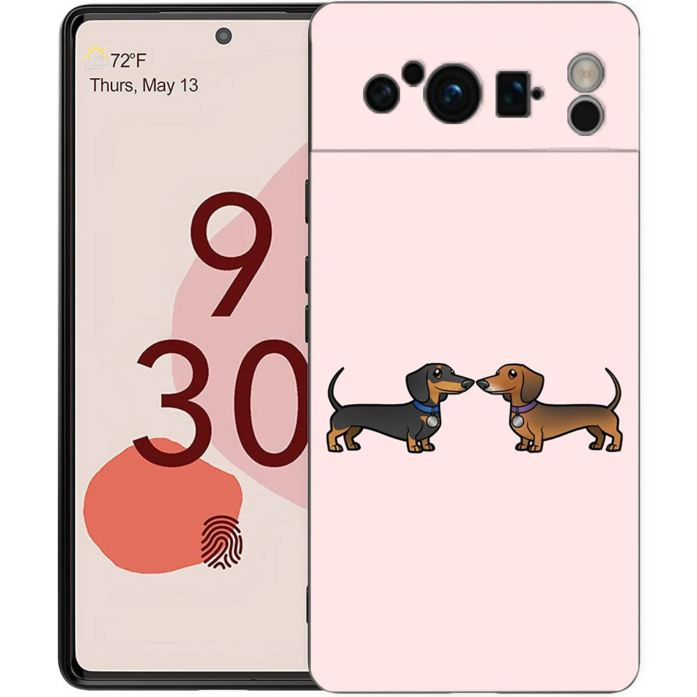 Phone Case For Google Pixel 9 8 8A 7 7A 6 Pro XL 6A 5G Black Soft Shockproof Back Cover TPU Shell Dachshund Sausage Dog