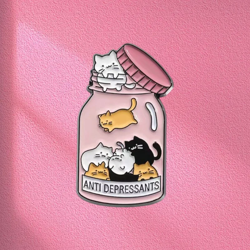 Jar Anti Depressants Cats Badge Bottle Mental Heath Enamel Pin Brooch Certified Cat Lady Catitude Animal Gift Jewelry Girl