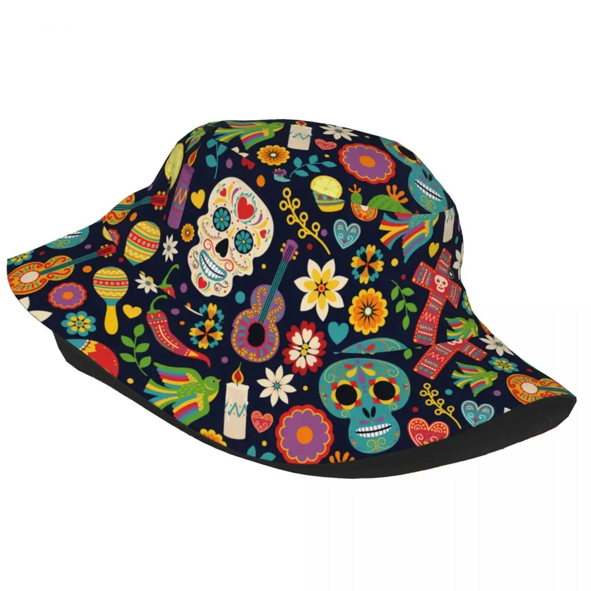 Dia De Los Muertos Bucket Hats Beach Skeletons Flowers Day Of The Dead Field Hat  Packable Hiking Fisherman Hat Irish Country