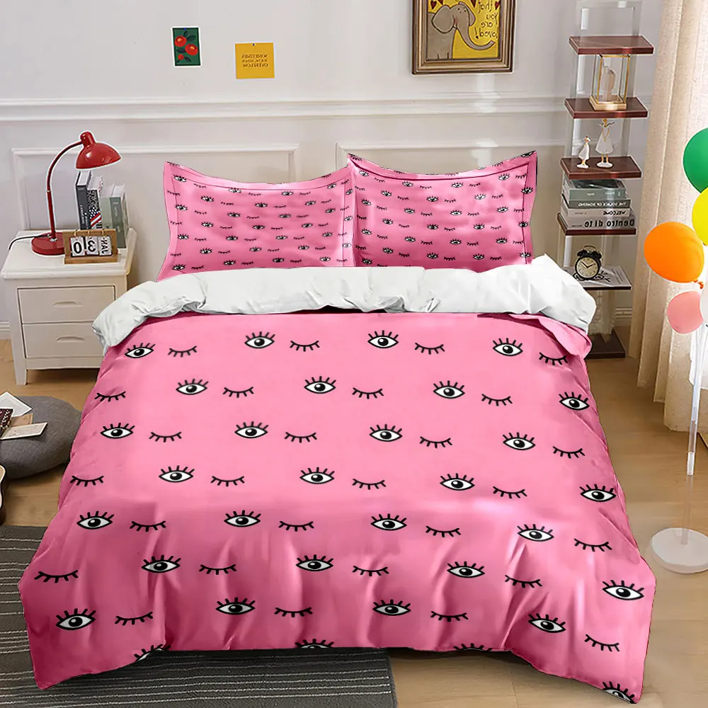 Simple eye patterns on pink background Bedding Set for Kids Luxury Gift 3pcs Digital Print Comforter Set Soft Comfortable