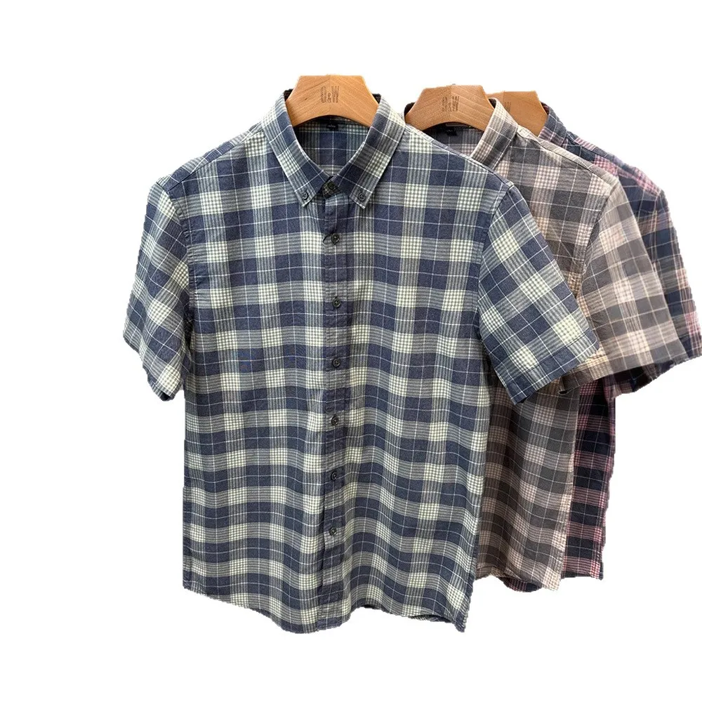 グリッドスタイルメンズシャツ2025新作半袖夏万能カジュアルファッション若中高年ライトラグジュアリーシャツ