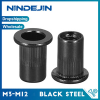 NINDEJIN 10/20pcs Flat Head Rivnut Black Zinc Plated Carbon Steel M3 M4 M5 M6 M8 M10 M12 Knurled Rivet Nut Threaded Insert Nuts