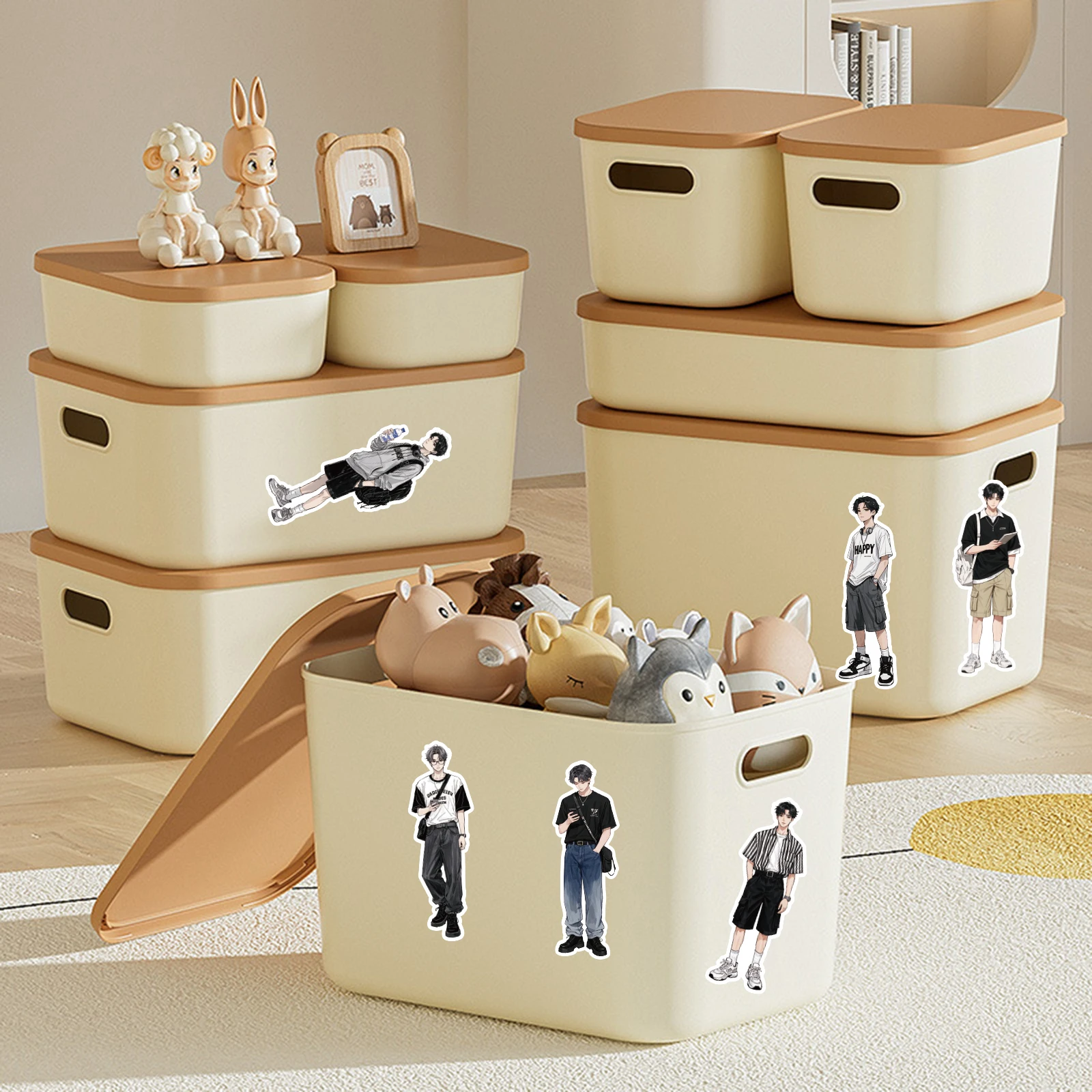 20pcs of Trendy and Exquisite Boy Character Pattern PET Stickers for Laptop Luggage Phone Cases Album Handmade Luggage Diy Decor