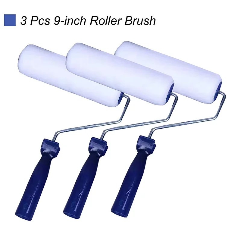 3 Pack 9 Inch Paint Roller Emulsion Latex Paint House Wall Painting Tools Comfort Handle and Metal Frame
