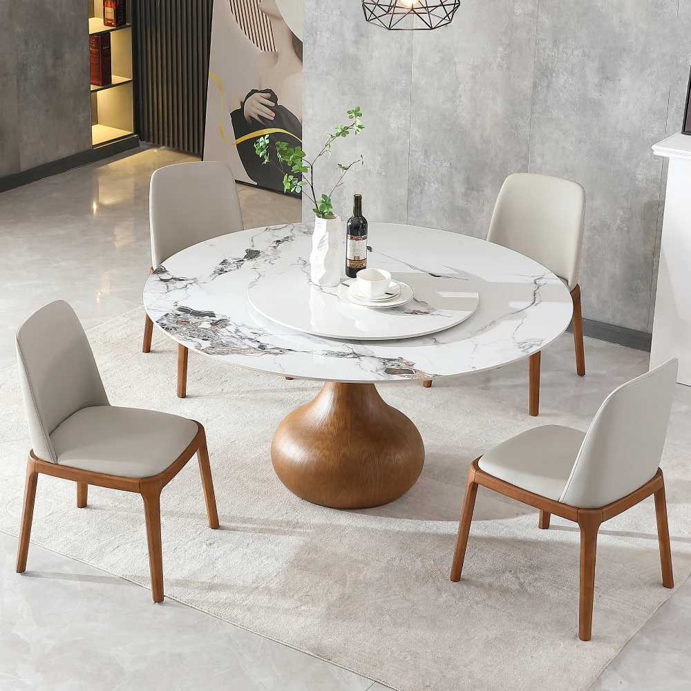 

Marble Dining Table, 59" Round Sintered Stone Table for Dining Room, Kitchen, Dinette, Compact Space With Lazy Susan(4 chairs)