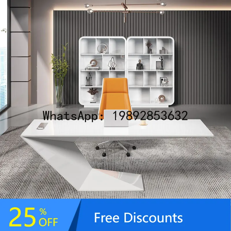 YFY Simple Modern White Lacquer Creative Fashion Executive Desk Irregular Shape