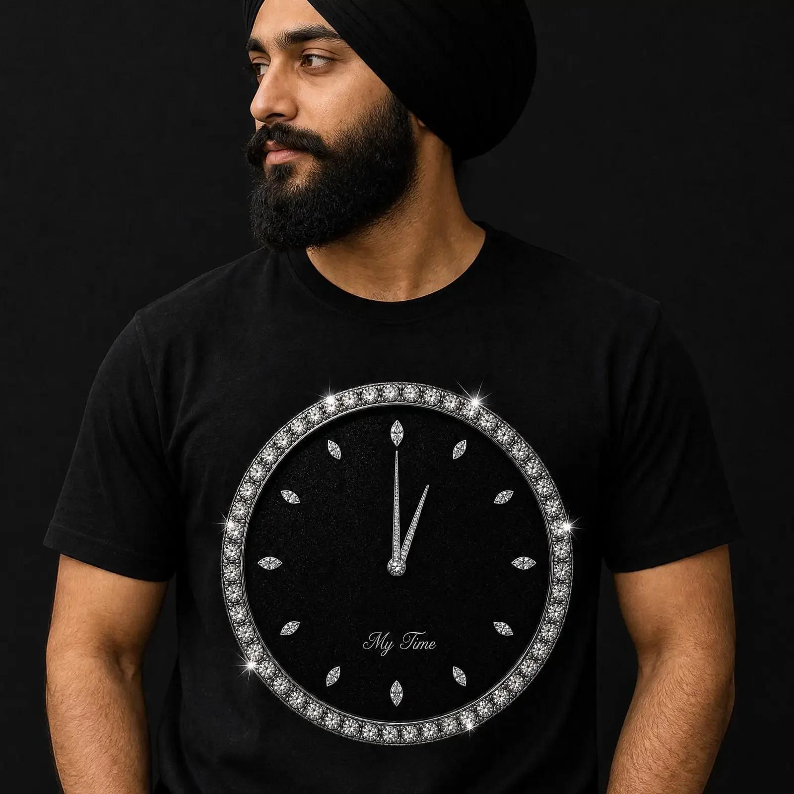 Wristwatch Illustration T Shirt Vintage Clock Face My Time Punjabi Diamonds vintage Washed Versatile Soft Slightly homme