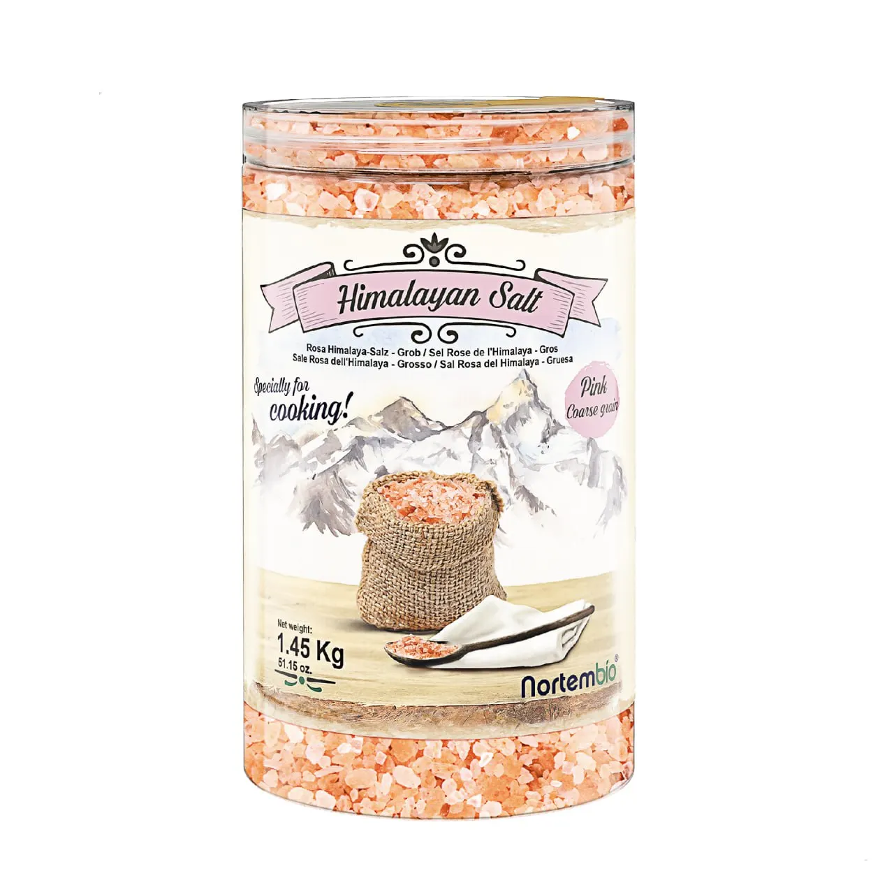 NORTEMBIO Sal Rosa del Himalaya Gruesa (2-5 mm) 100% Natural 1,45Kg | Sin Refinar Ni Conservantes | Extraída a Mano