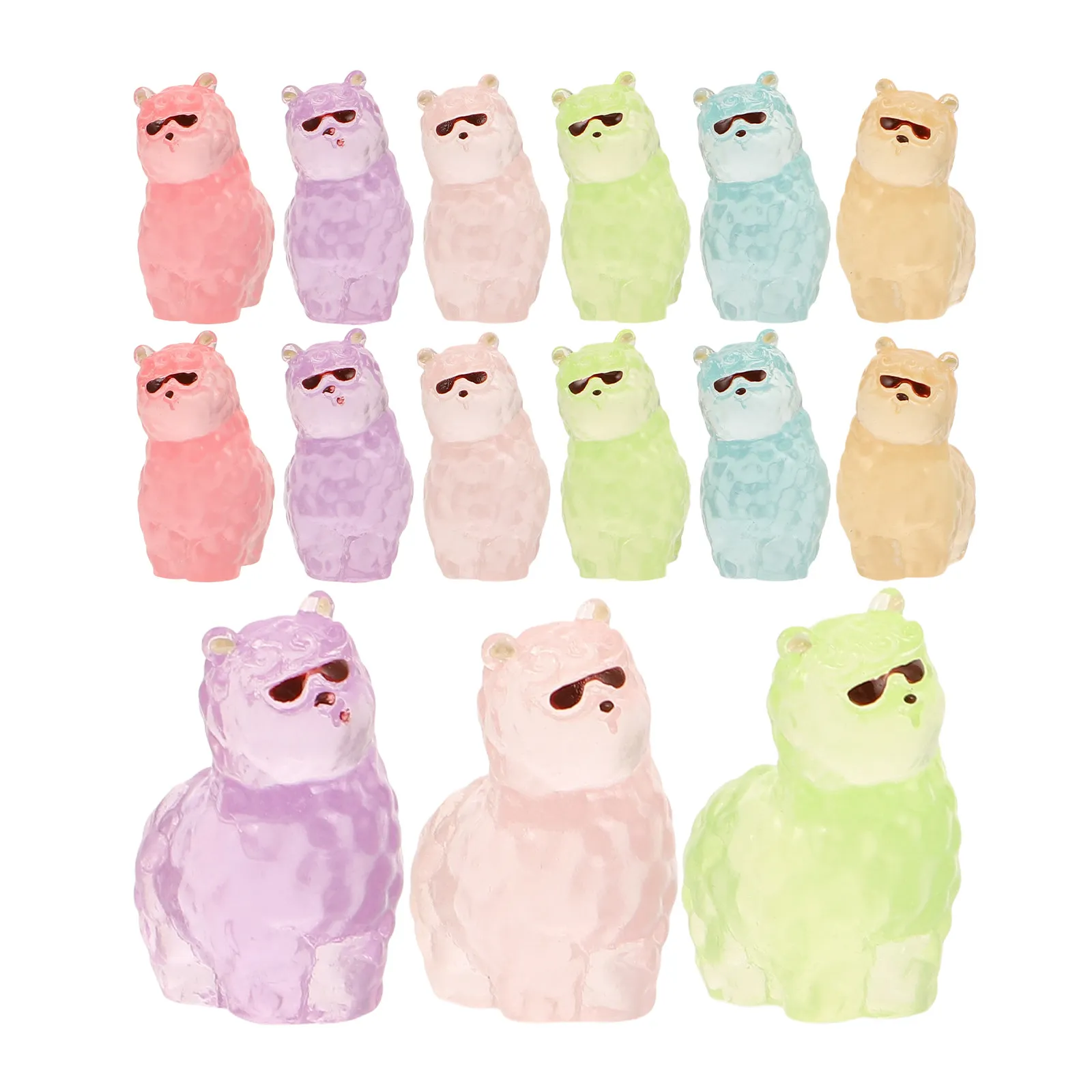 18Pcs Glow in The Dark Sunglasses Alpaca Miniatures Resin Animals for Craft Fairy Garden Micro Landscape Decorations