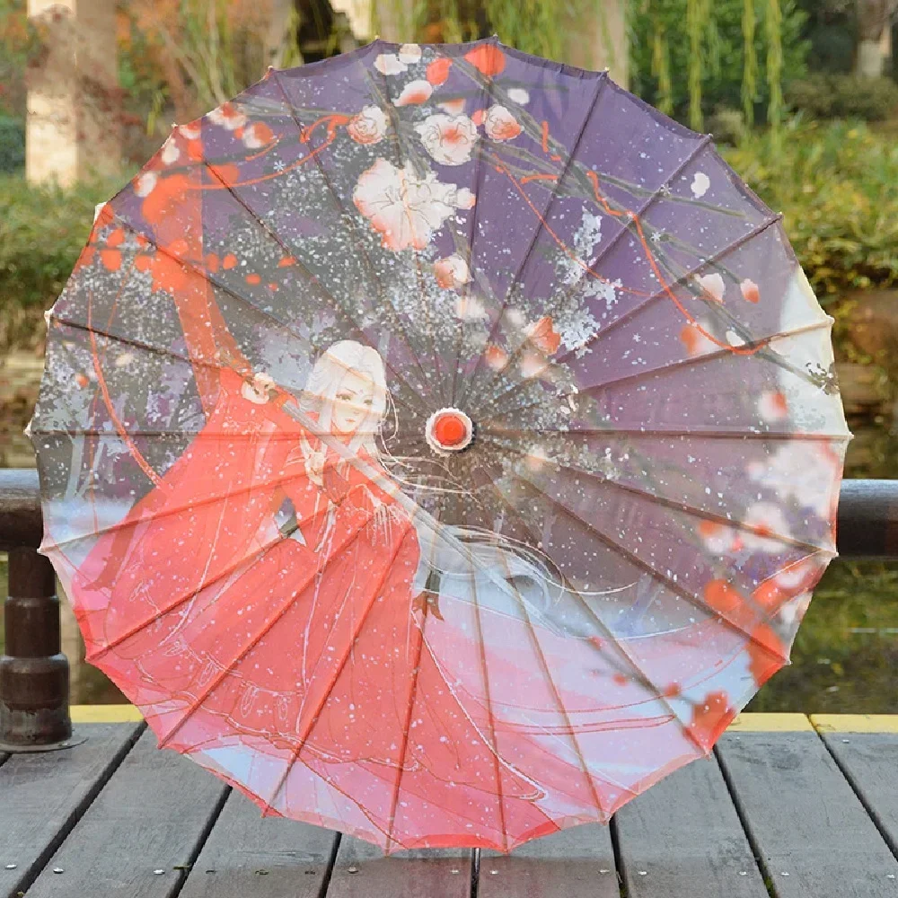 84CM Large Women Rain Waterproof Beach Uv Shade Umbrella Chinese Paper Parasol Silk Dance Japanese Decorative Cosplay Paraguas