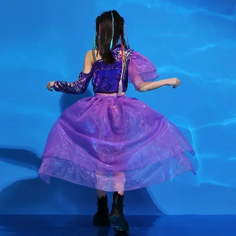 

Модное платье для прогулок для девочек, модное платье для фотосъемки, фиолетовый костюм, детское платье для джазовых танцев для девочек, модное платье для выступлений