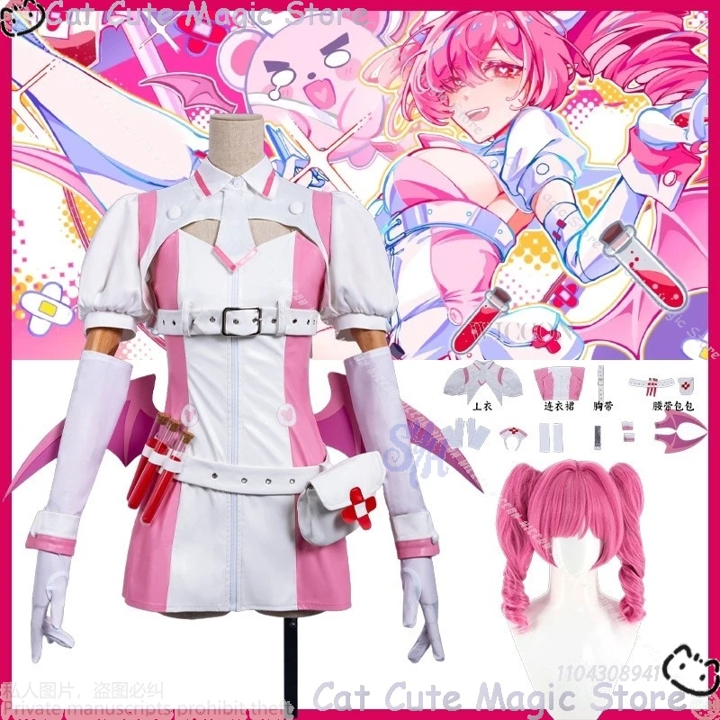 

Dash Game Anime Buro Cosplay Sexy Pink Nun Dress Demon Wings Kawaii Y2k Lingeries Girls Halloween Roleplay Party Carnival Outfit