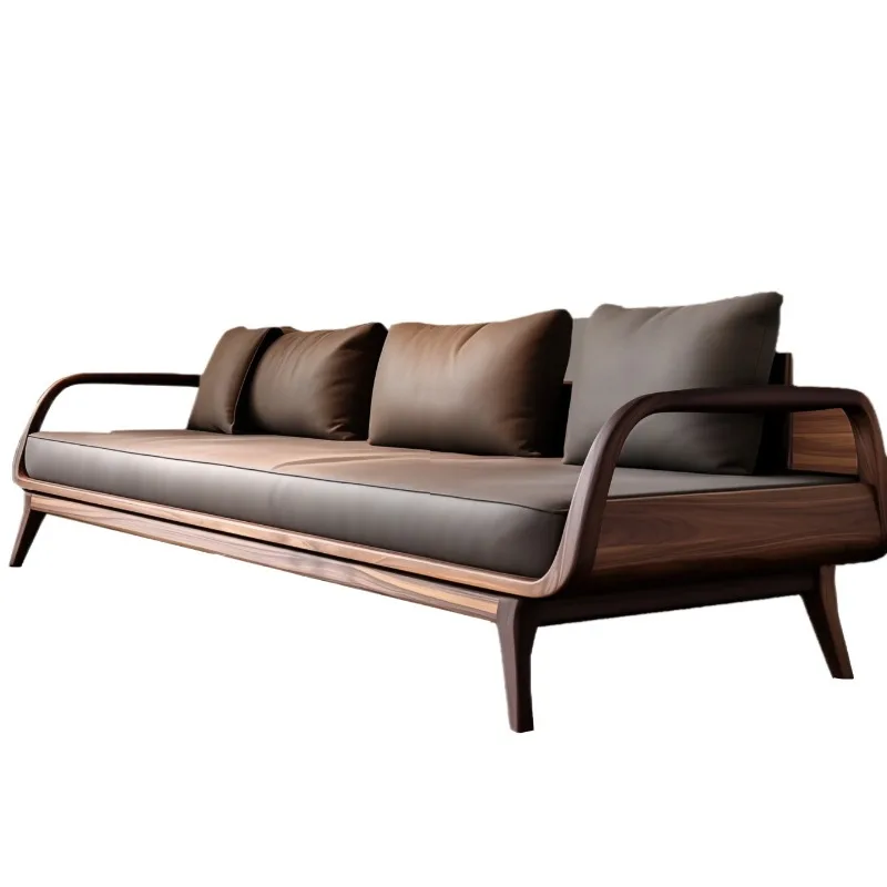 North American black walnut solid wood sofa 2025 new size apartment living room straight row solid wood furniture No