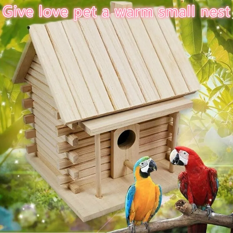 NEW Wood Birds Nest Box New DIY Breeding Parrot Cockatiels Swallows Nest Outdoors Roof Wooden Bird House Hanging Decoration