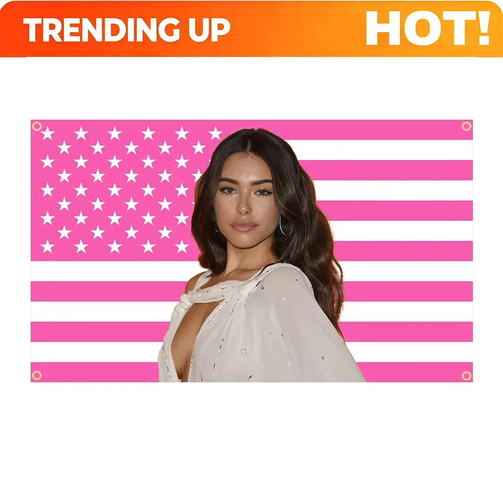 Customization Madison Beer Pink Tapestry | US Pop Singer Art Flag | Funny Meme Wall Decor For Man Cave & Gift (Flat Print)