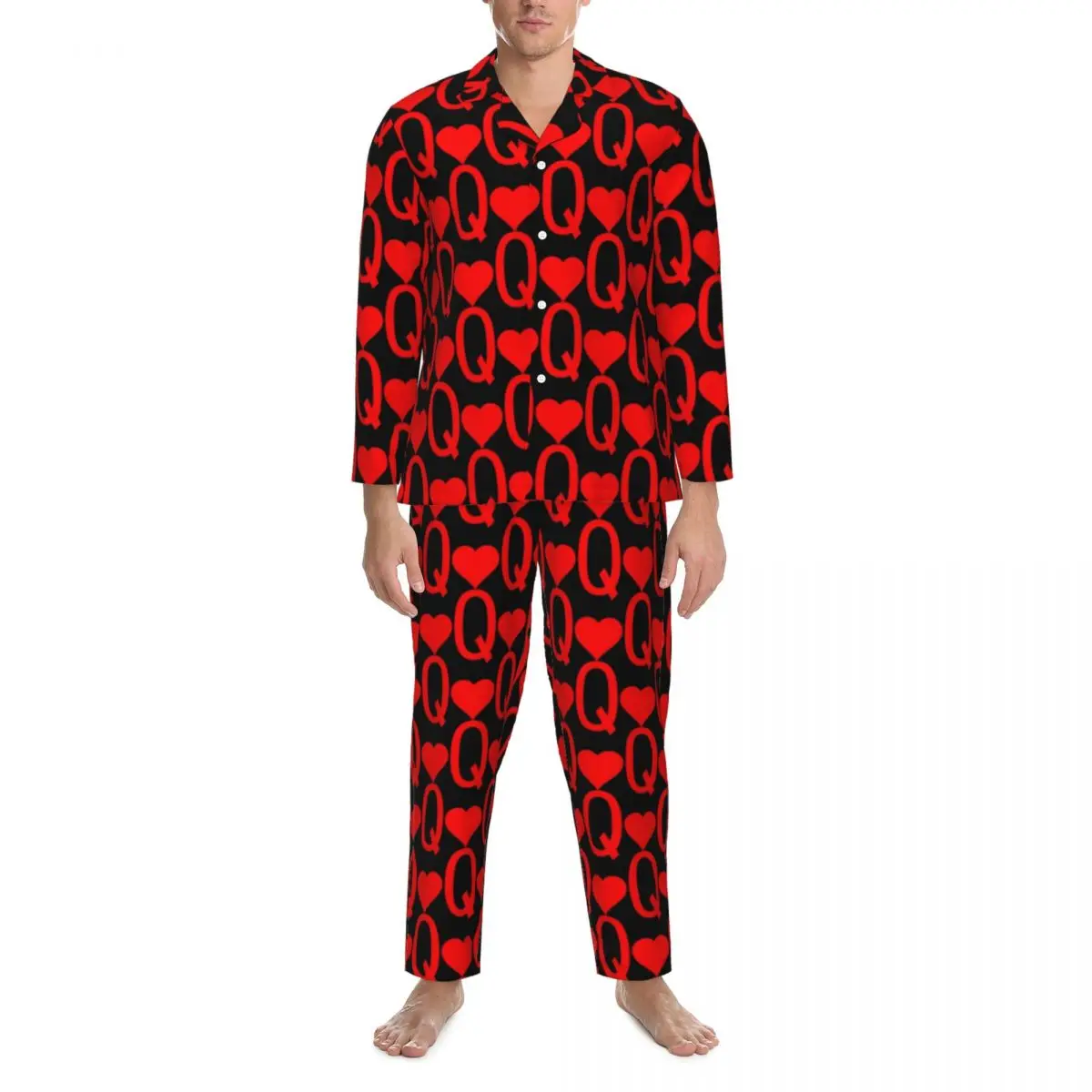 

Queen Of Hearts Sleepwear Spring Century Gothic Print Loose Oversized Pajamas Set Man Long Sleeve Warm Bedroom Custom Home Suit