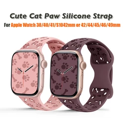 Cute Cat Paw Silicone Strap for Apple Watch Ultra 49mm 46mm 45 44 42mm 41 40mm Correa Bracelet for iWatch Series 10 9 8 SE 7 6 5