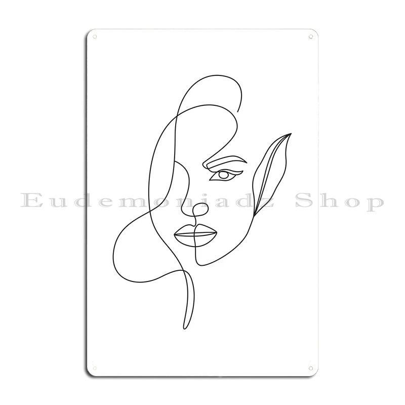 Girl Face Continuous Line Metal Sign Poster Retro Wall Mural Party Design Tin Sign Poster