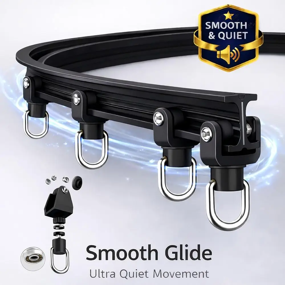 Room Divider Curtain Ceiling Track Set, Blackout Privacy, Black Curtain + Black Track, 106 W x 84 L - 1 Piece