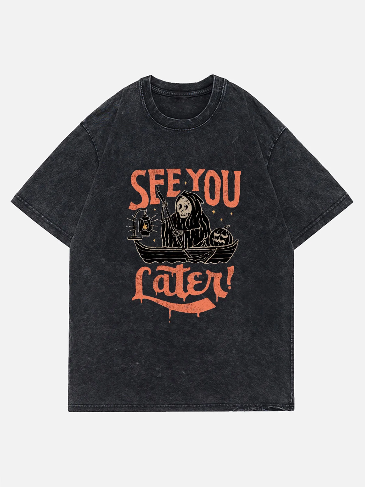 See You Later Skull Retro Print Wash T Shirt Men Cotton Tshirt Women Unisex Harajuku T-shirt Clothing