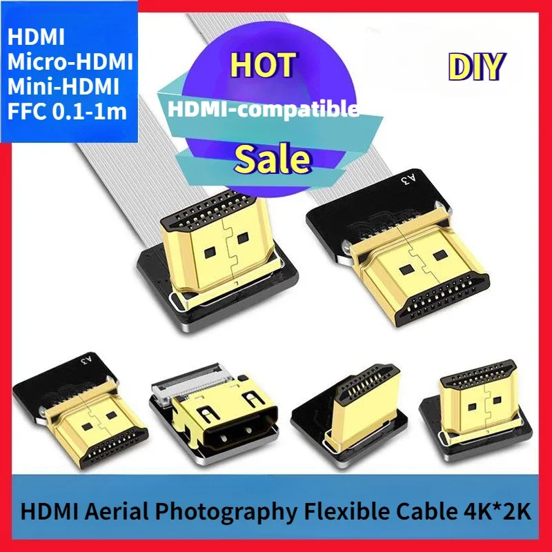 Suitable for HDMI-Compatible Cable Micro-HDMI To Mini-HDMI Ultra-thin FPC Flexible Cable 90 Angled Mini/Micro PCB Connectors DIY