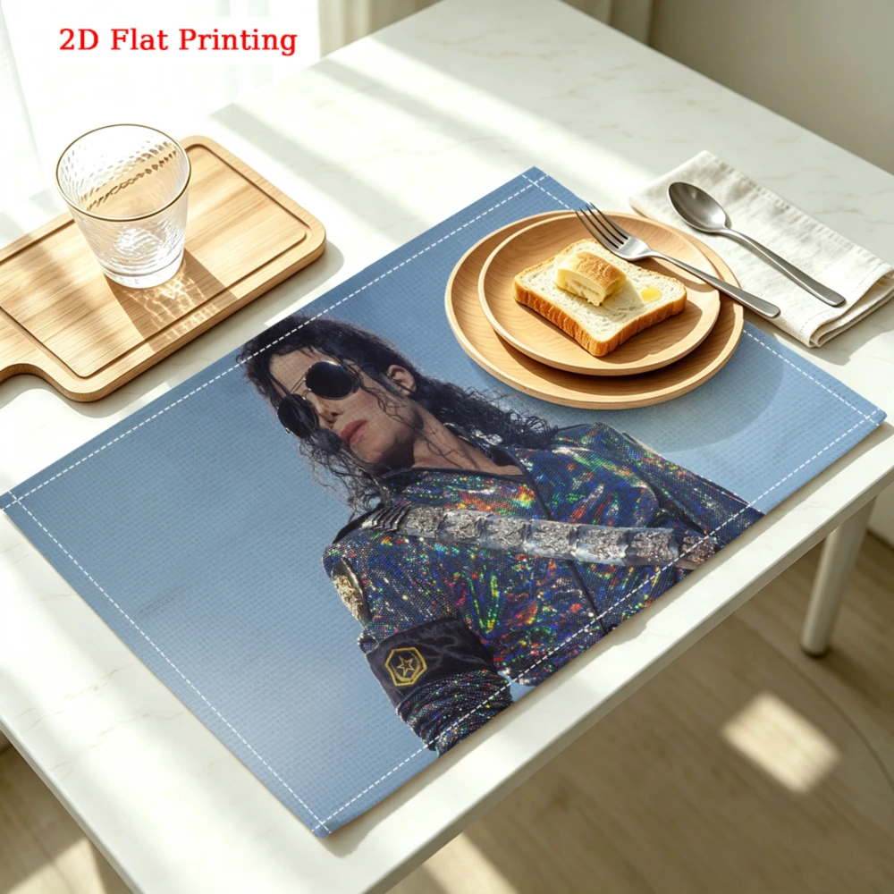 1pc Michael Jackson Portrait Placemat Blue 2d Flat Printing Table Mat Kitchen Dining Decor Non Slip Heat Resistant 30x40cm