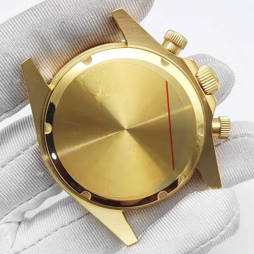 جودة عالية 39.5 مللي متر ارتفع الذهب VK63 حافظة جوهرة الحافة لا شعار حافظة + حزام صالح VK63 حركة الياقوت الزجاج