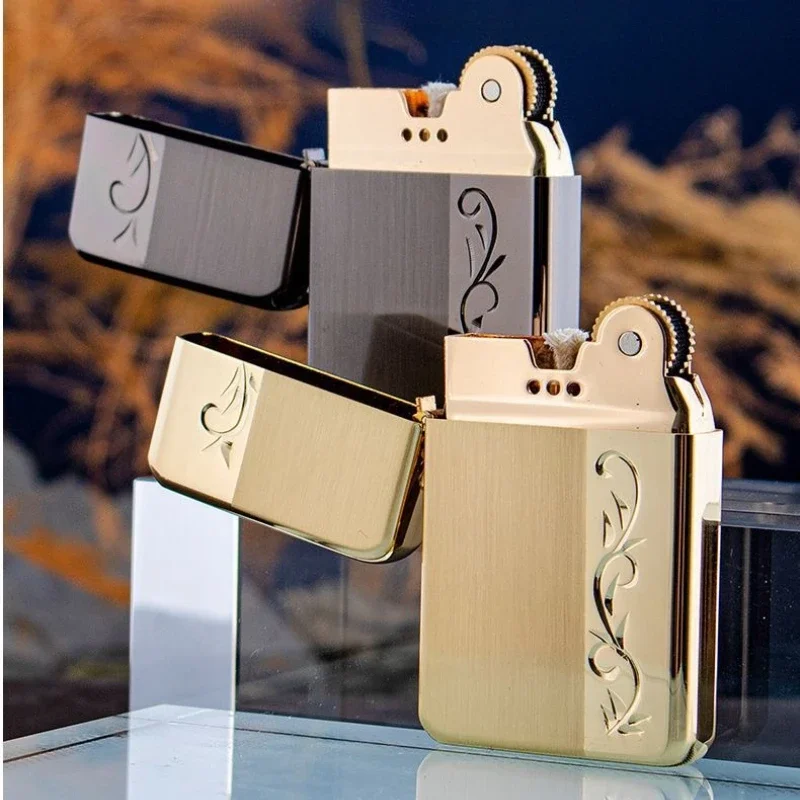CHIEF New Metal Ultra-thin Portable Kerosiene Lighter Windproof Creative Colorful Multiple Patterns Sand Wheel  Tang Cao Lighter