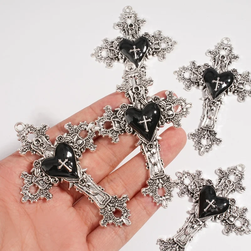 5Pcs Gothic Black Love Imitation Silver Decorative Cross Accessories Thorn Cross Pendant Necklace Bracelet Accessories