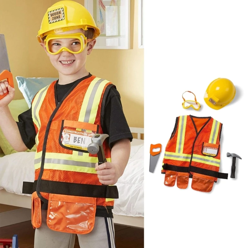 

Construction Worker Costume Kids Builder Career Outfit Pretend Role Play Toy Set