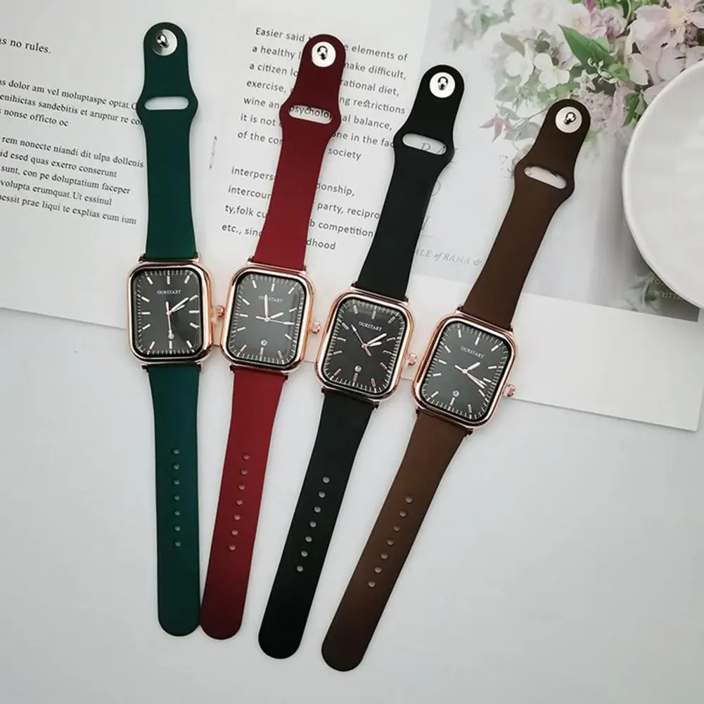 Stylish Quartz Watch Elegant Rectangle Dial Women's Quartz Watch with Silicone Strap Casual Fashion Wristwatch for Ladies Girls