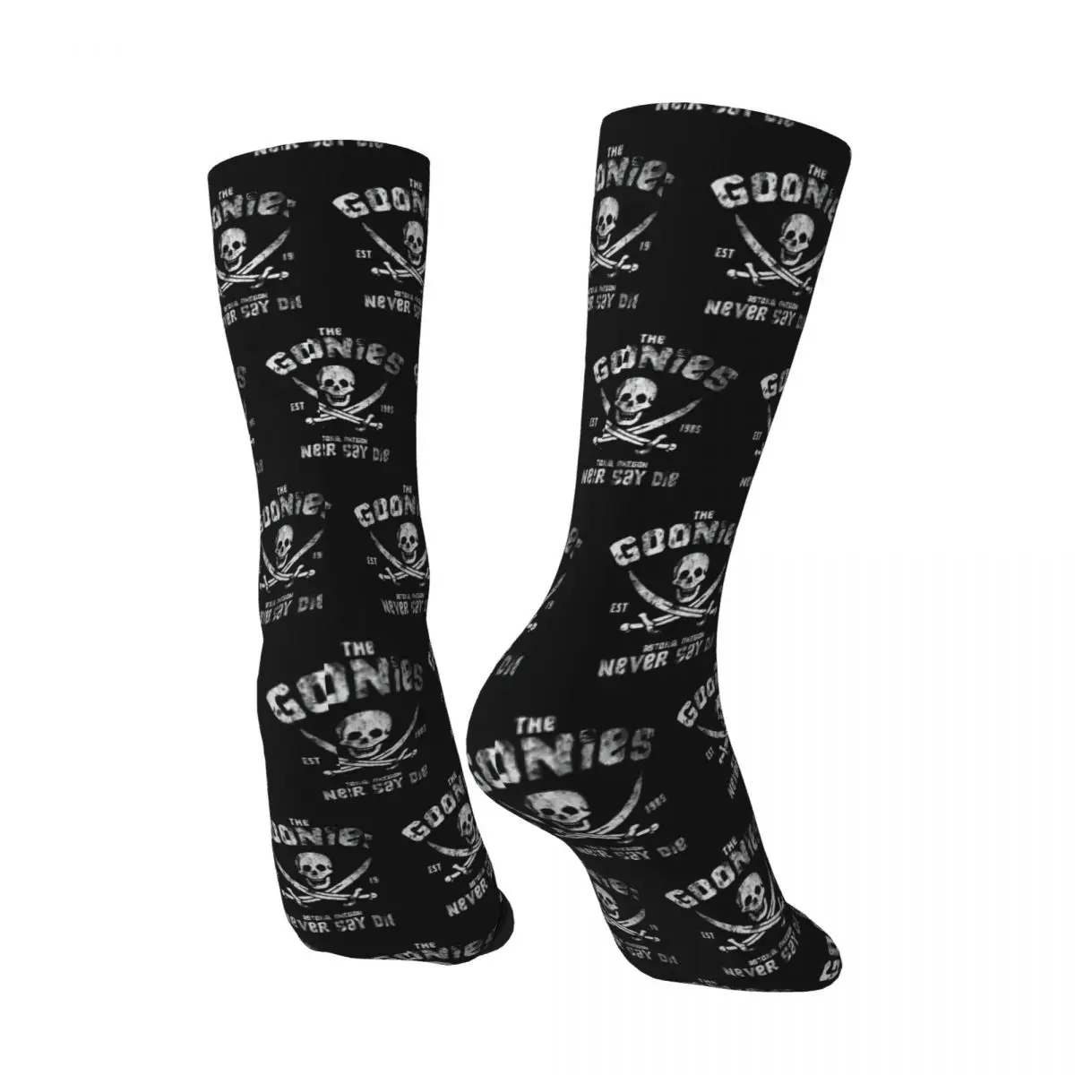 Funny Crazy compression The Goonies Never Say Die Vintage Sock for Men Hip Hop Vintage The Goonies Happy Seamless Pattern