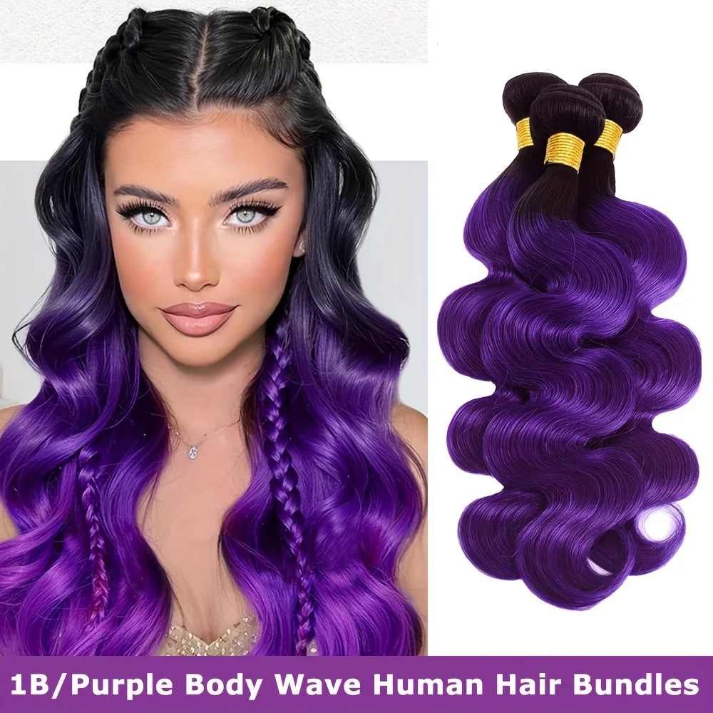 Purple Human Hair Bundles Body Wave Bundles Human Hair Pre-Colored Brazilian Bundle Deal Hair Weft 100% Raw Hair Extensions