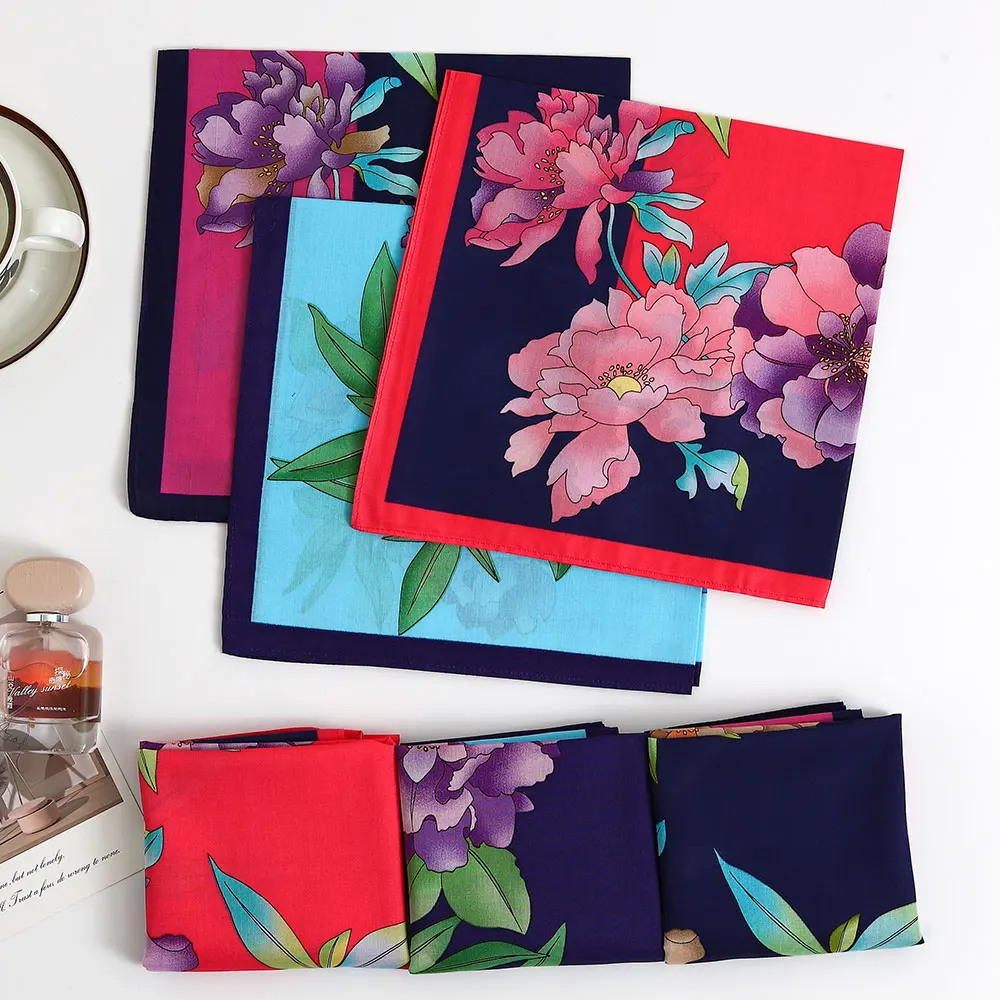 Confezione da 3 fazzoletti stampati in puro cotone da donna, fazzoletti stampati in cotone sottile antiquado che assorbono l'acqua e pulire il sudore, souvenir della sposa della stagione del matrimonio