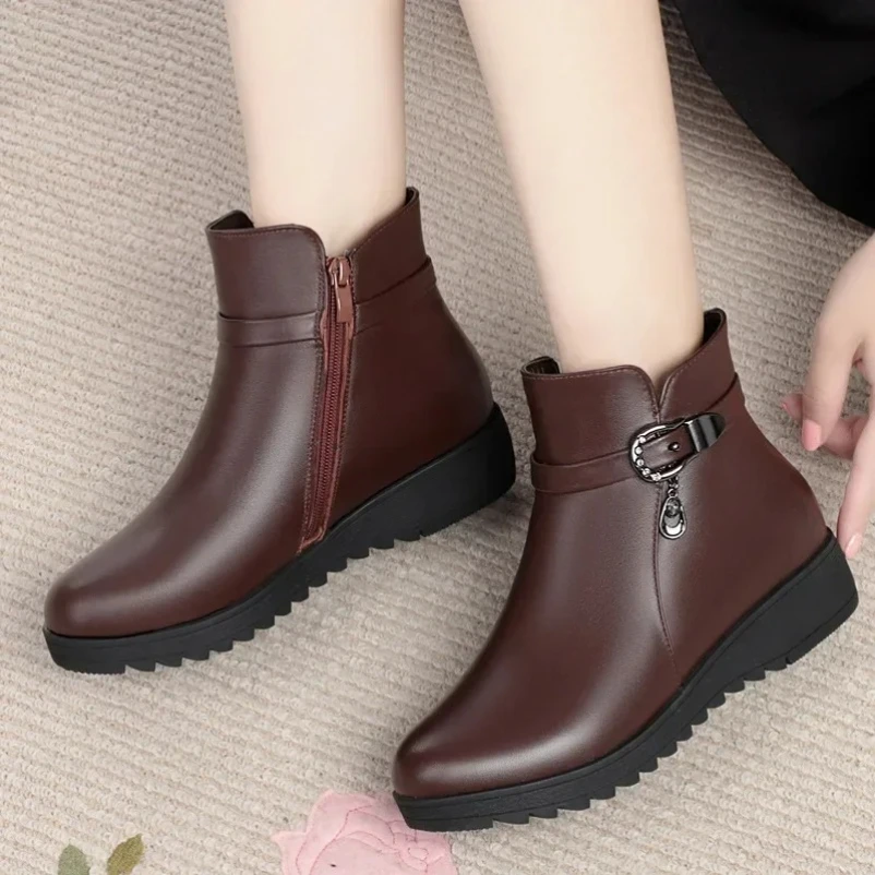 2025年冬新作 マザーズブーツ レディース フラットブーツ 暖かい 滑り止め ウェッジソール 厚底 ウール 大きいサイズ 41 42 43 ママブーツ