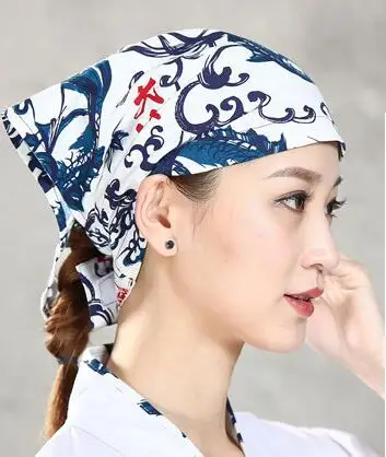 Japanese Sushi Turban Cuisine Restaurant Chef Cap Women Triangle Head Scarf Work Cooking