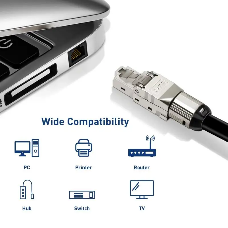 RJ45 Shielded Toolless Modular Termination Plug Cat8 Cat7 Cat6A Connector 2000MHz 40G LAN Cable for 22AWG-24AWG Network Setup