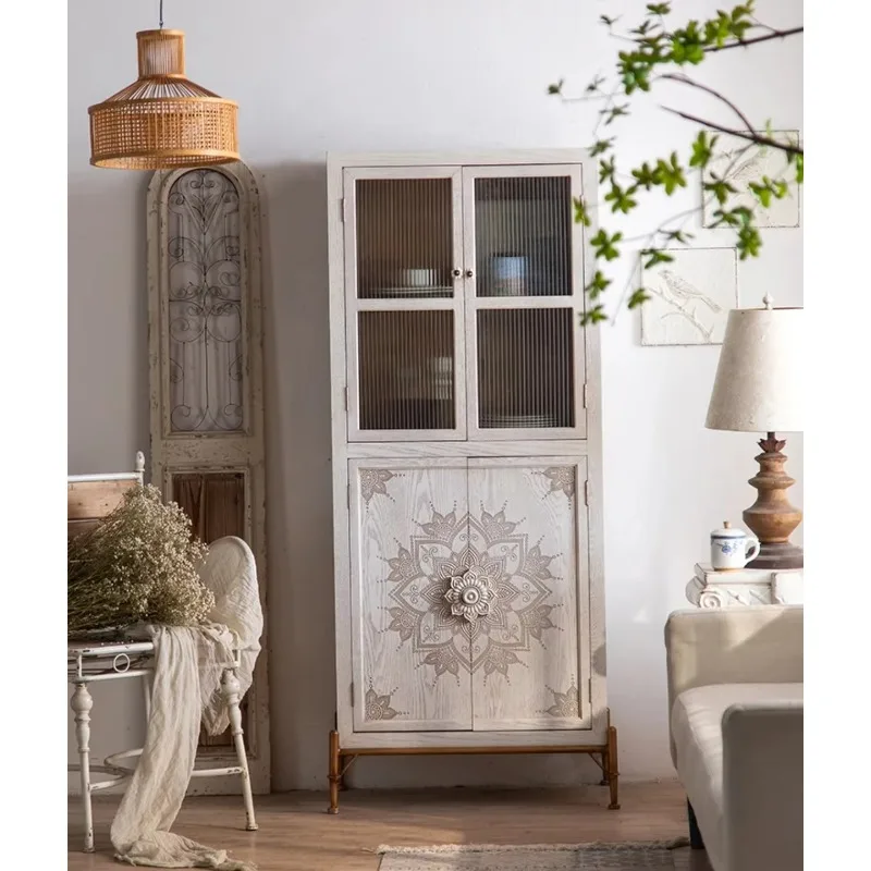 

French minimalist Nordic natural wood bedroom furniture living room solid pine small sideboard