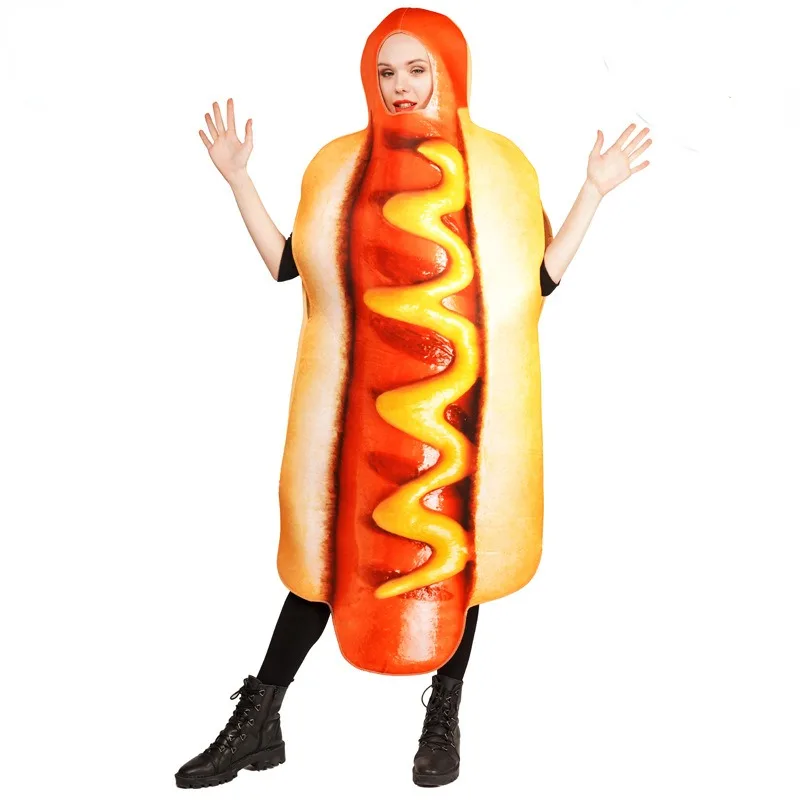 High Quality Couple Costume Halloween Funny Hot Dog Onesie Adult Hot Dog Cosplay Costumes Stage Show Hot Dog Costumes