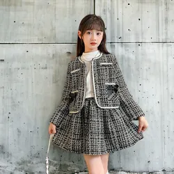 Girls Plaid Set Outfits Teenagers Kids Clothes Baby Suit School Blazer & Skirt Children Costumes Sets Spring 6 8 10 12 13 Years