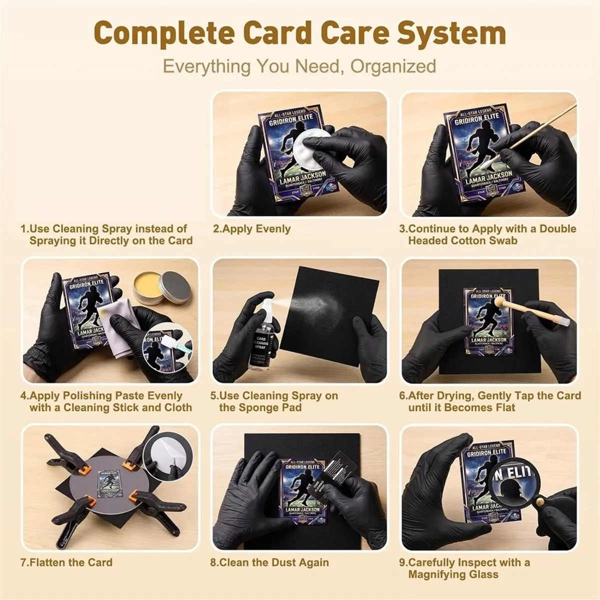 Card Cleaning Kit for Trading Cards, Complete Card Care Kit with Microfiber Cloth for Sports Cards & TCG Collections B